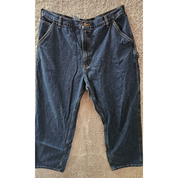 Carhartt Jeans Mens Sz 42x32 Dungaree Fit Blue Denim Work Heavy Duty - Picture 1 of 2